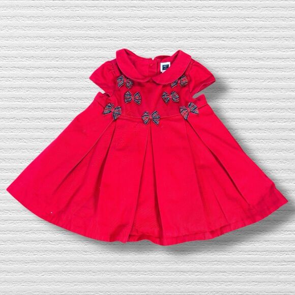 Janie and Jack Red Pleated Bow Dress Size 3-6 Months - Picture 2 of 6